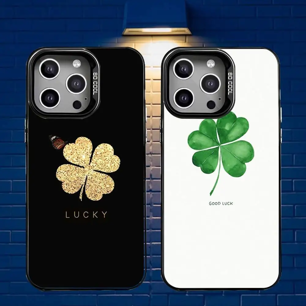 

Four leaf Phone Case For iPhone 16,15,14,13,12,11,Mini,Pro,E,MAX Gray Matte Silicone Black Cover