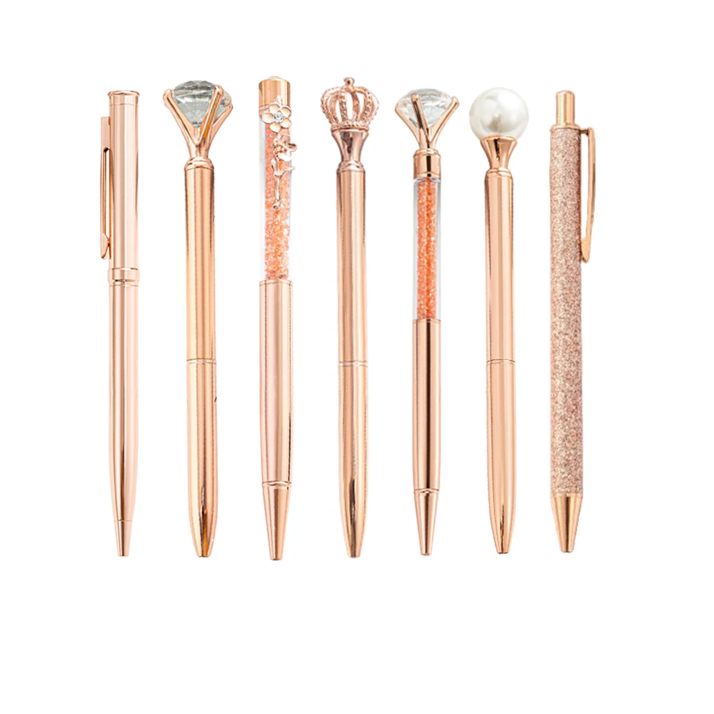 

Kit 7pcs Rose Gold Metal Ballpoint Pen Set for Office and School Stationery