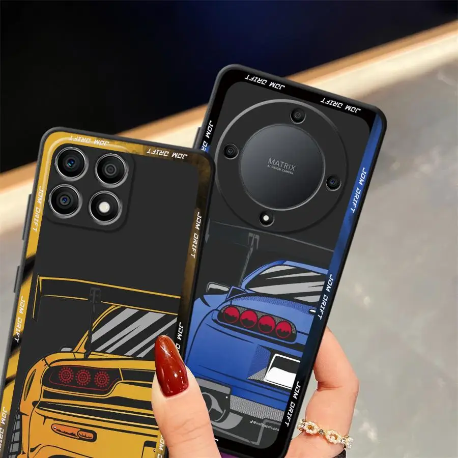 Японский чехол JDM Drift Car для Honor X9a Magic5Lite 200 400 Lite X8 70 X5b X6 90 8X X7 Черный мягкий чехол для телефона