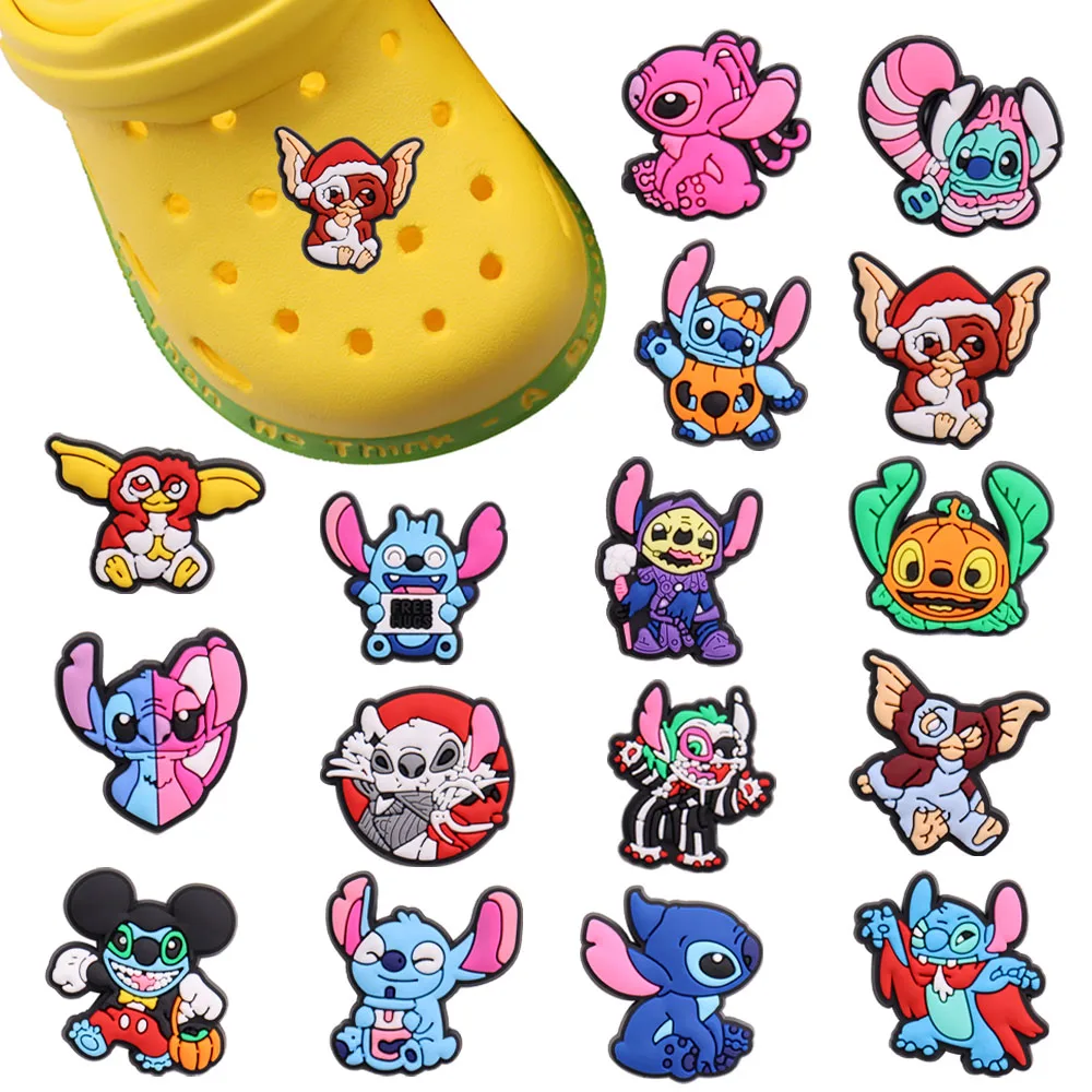 1-16PCS Cartoon Miniso Disney Stitch PVC Shoe Charms Sandals Shoes Decoration Garden Shoes Button Accessories DIY Bracelets