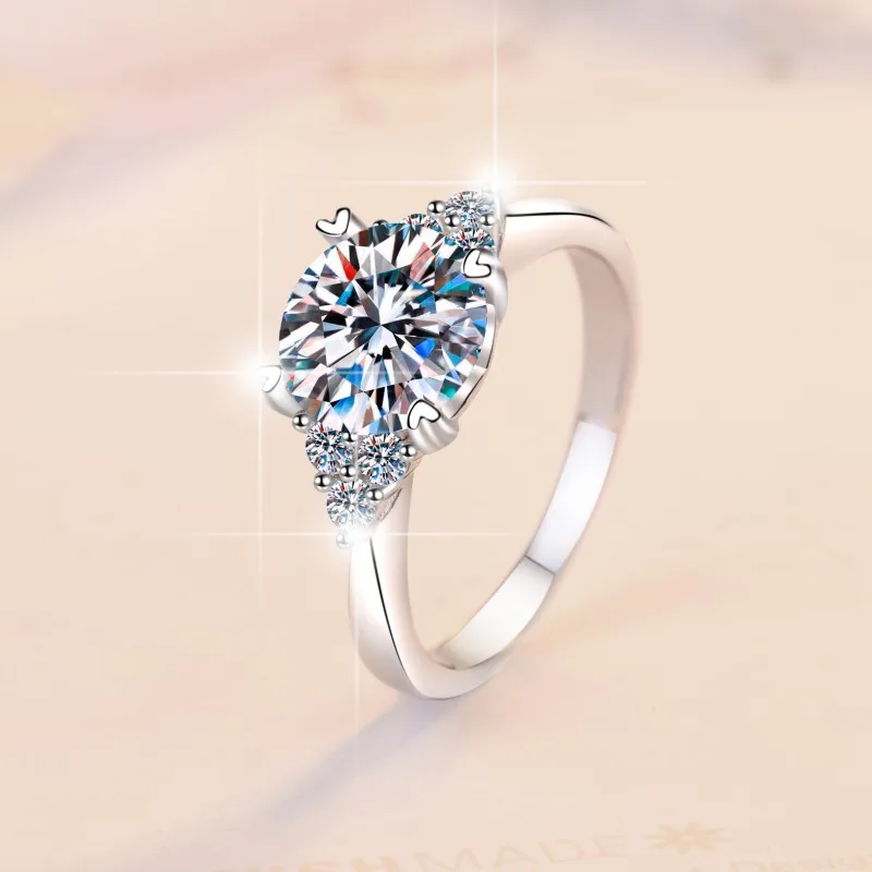 Moissanite Ring Women's Snowflake Four-Claw Fashion Light Luxury S925 Sterling Silver Ring