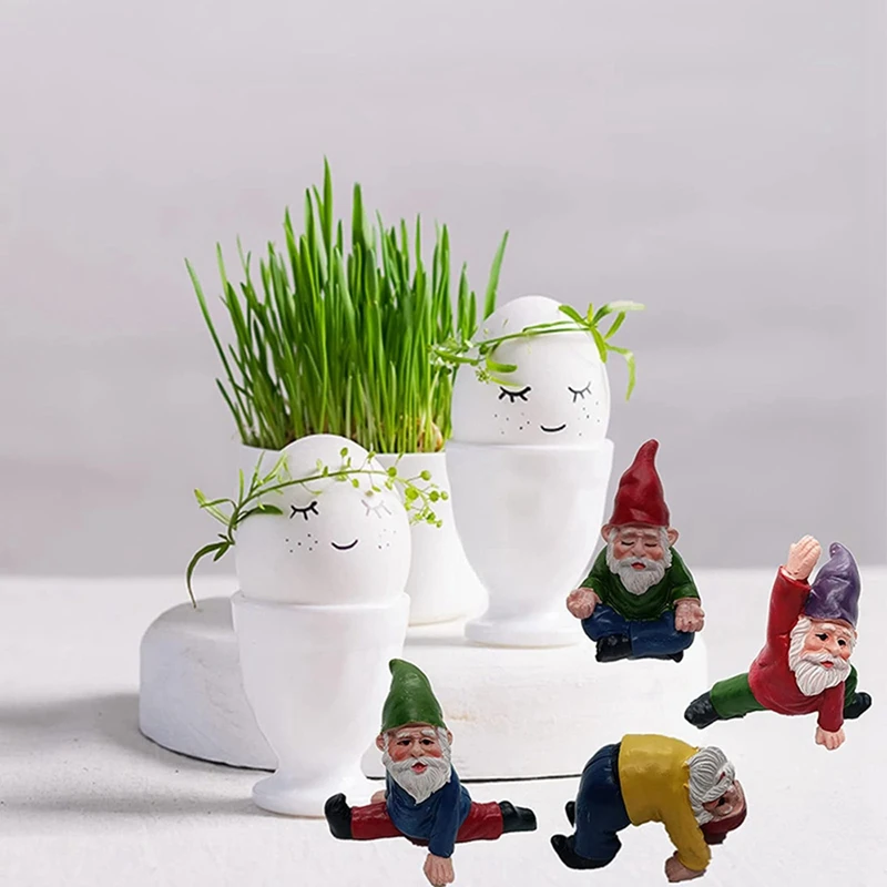 4 buah mainan kebun lucu, ornamen taman kurcaci Yoga, Dekorasi miniatur Aksesori Gnome Taman peri