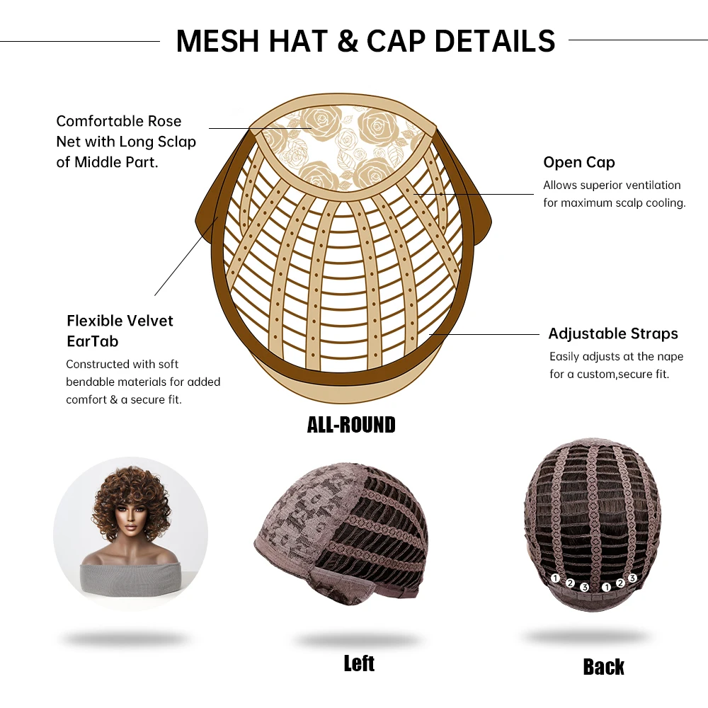 Synthetic Short Brown Bounce Curly Wigs for Black Women Afro Fluffy Natural Wigs with Bangs Natural Daily Heat Resistant