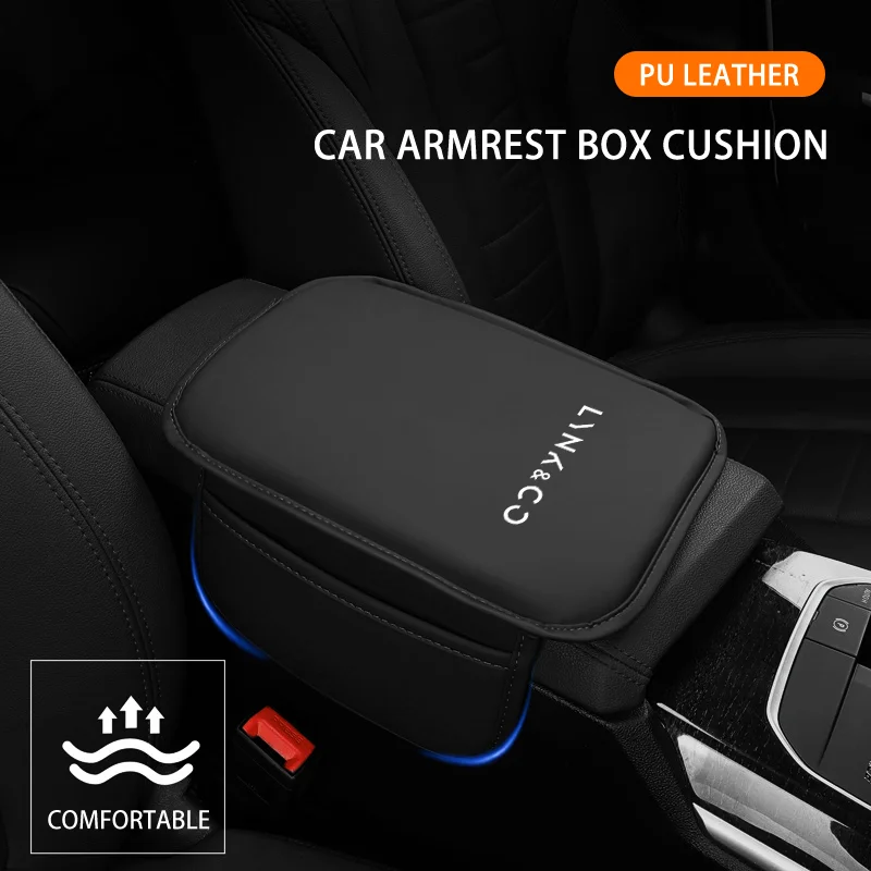 Car Armrest Box Pad Center Console Arm Rest Protector Cover with Storage Pocket Elbow Rest Cushion for LYNK&CO 01 02 03 06 09