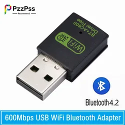 PzzPss-Adaptador USB WiFi Bluetooth, Banda Dupla, 2.4GHz, 8Ghz, Receptor Externo Sem Fio, Dongle para PC, Laptop, Desktop, 600Mbps