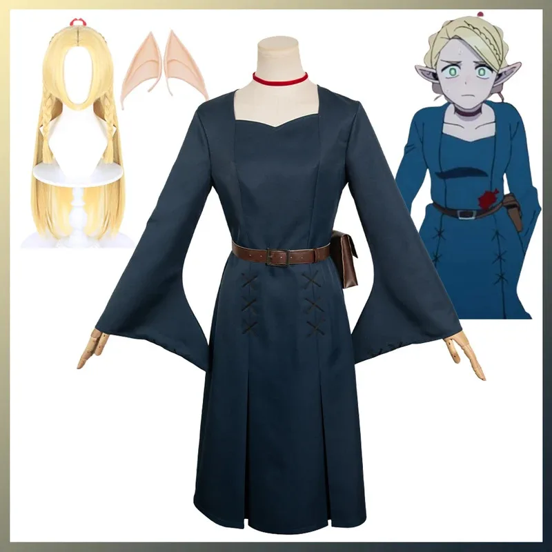 

Marcille Cosplay Anime Costume Dungeon Roleplay Meshi Disguise Dress Women Necklace Wig Headgear Girls Halloween Carnival Suit