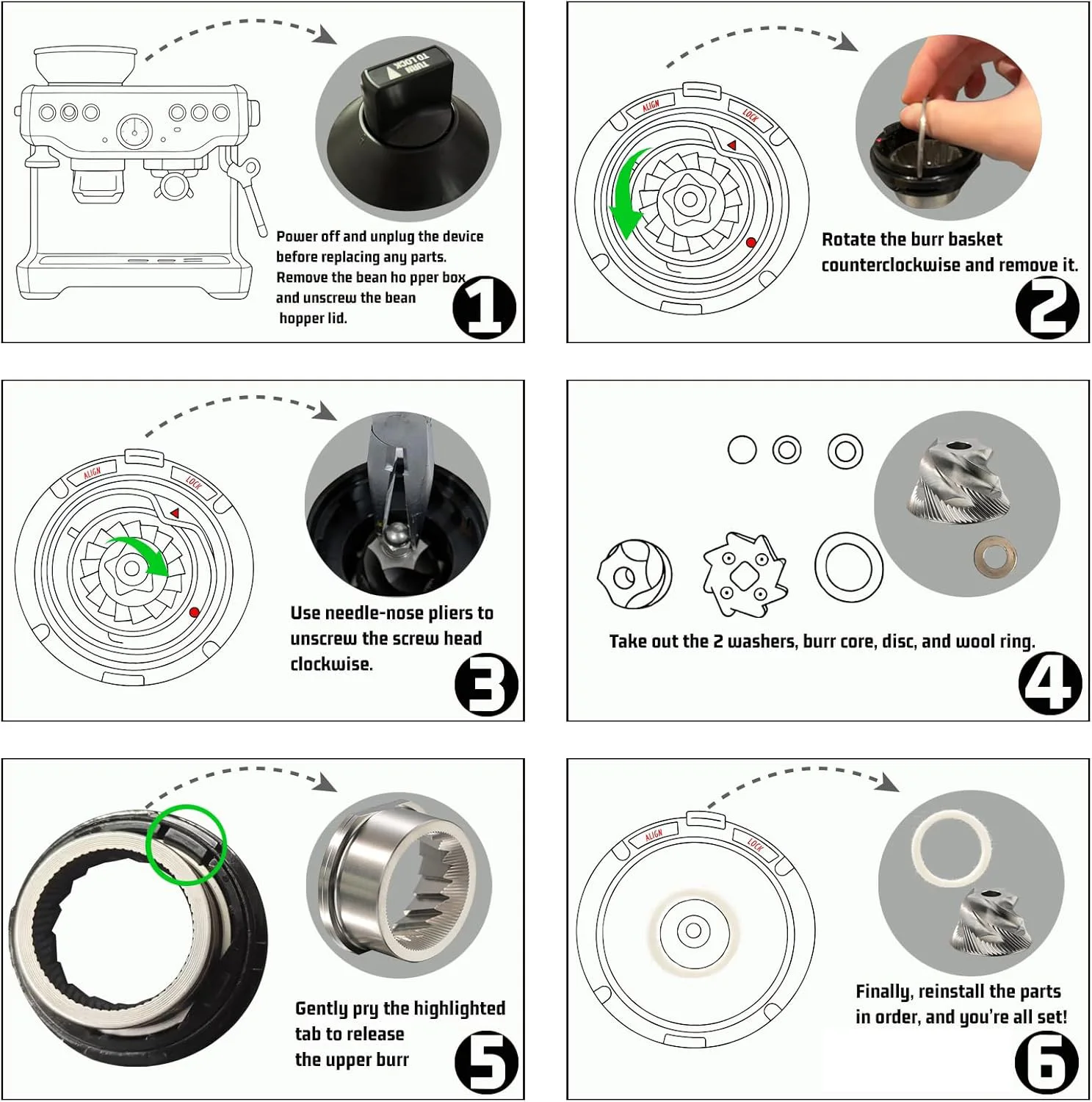 Conical Grinder Burr Set Replacement Compatible with Breville 870/876/878/860/820/840 Espresso Machines Coffee Grinder Burr view 6