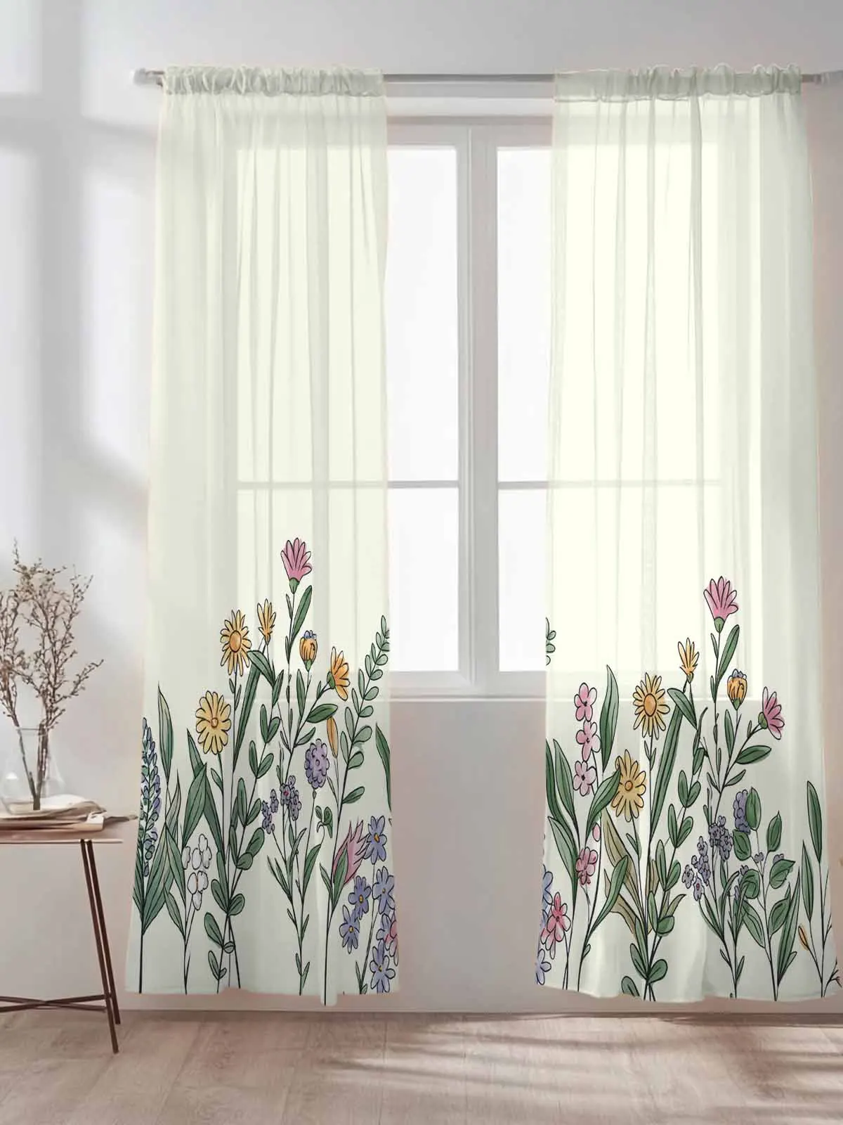 

Vintage Wildflower Daisy Floral Tulle Sheer Curtains for Living Room Bedroom Kitchen Decoration Voile Organza Curtains