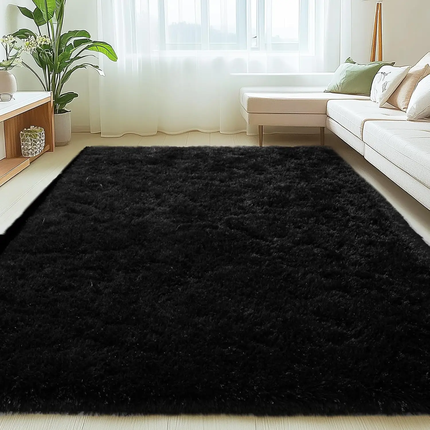 

6x9ft Fluffy Shag Rug, Ultra Soft Non-Slip Carpet for Living Room Bedroom Kids Room, Black Area Rug Indoor Decor