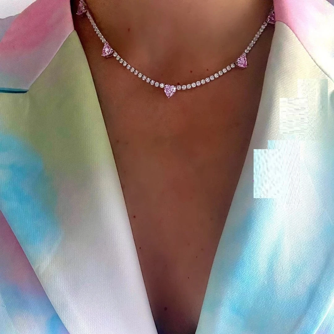 2025 New Arrived Fashion Sparking Clear Multicolor WHITE Cubic Zirconia CZ Heart Necklaces For Women Tennis Chain Charm Jewelry