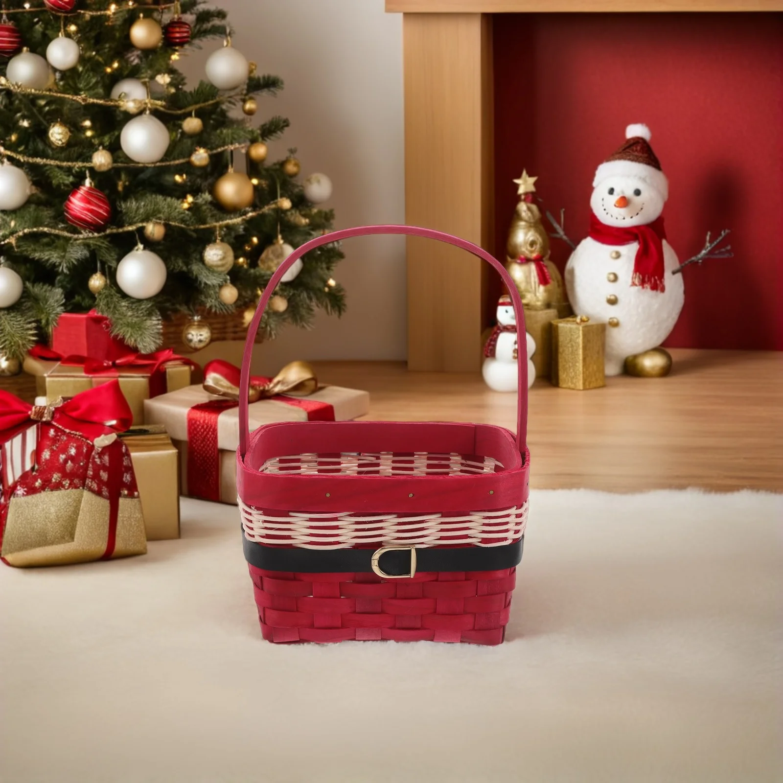 

Christmas Woven Basket Handmade Square Decorative Organizer for Fruits Pantry Table Xmas Storage Baskets Braided Flower Basket