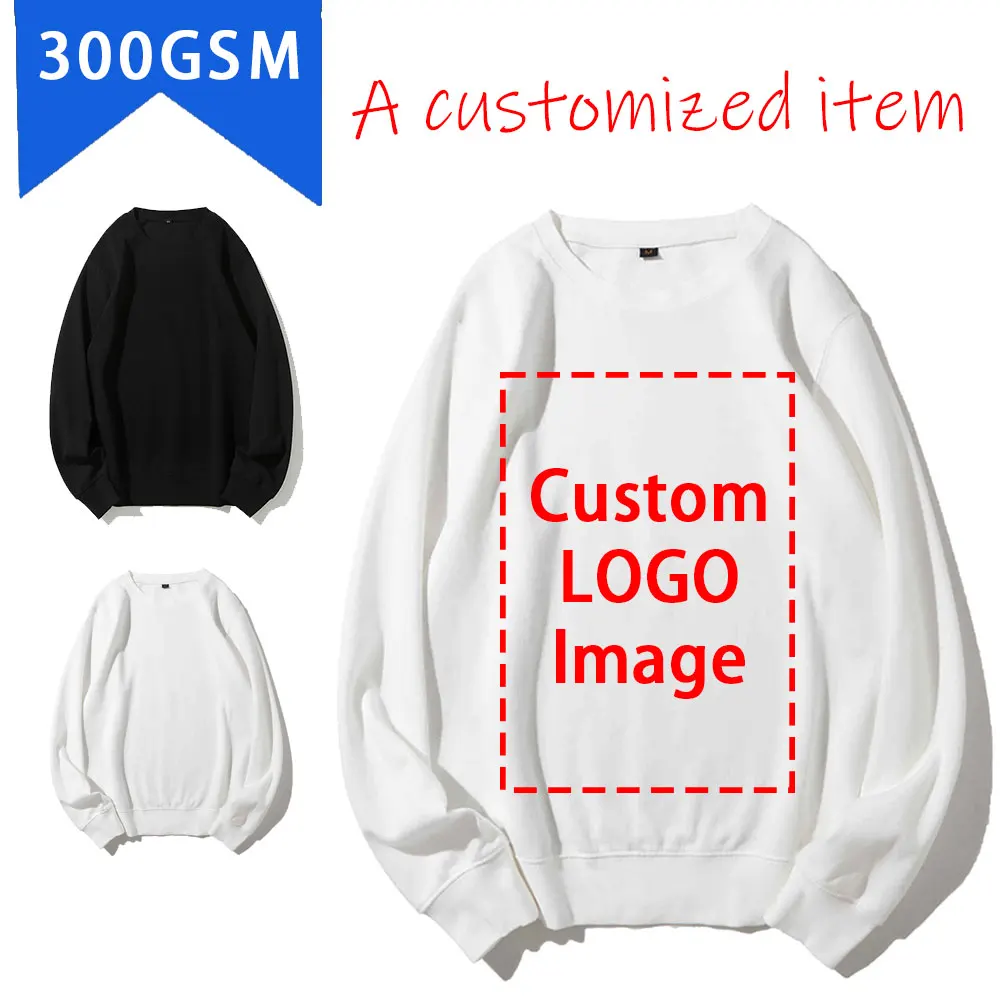 

DIY Custom Your Brand LOGO 300GSM Autumn Winter Casual Cotton Men's Clothing Large Size Top Solid Colorround neck Sweatshirt