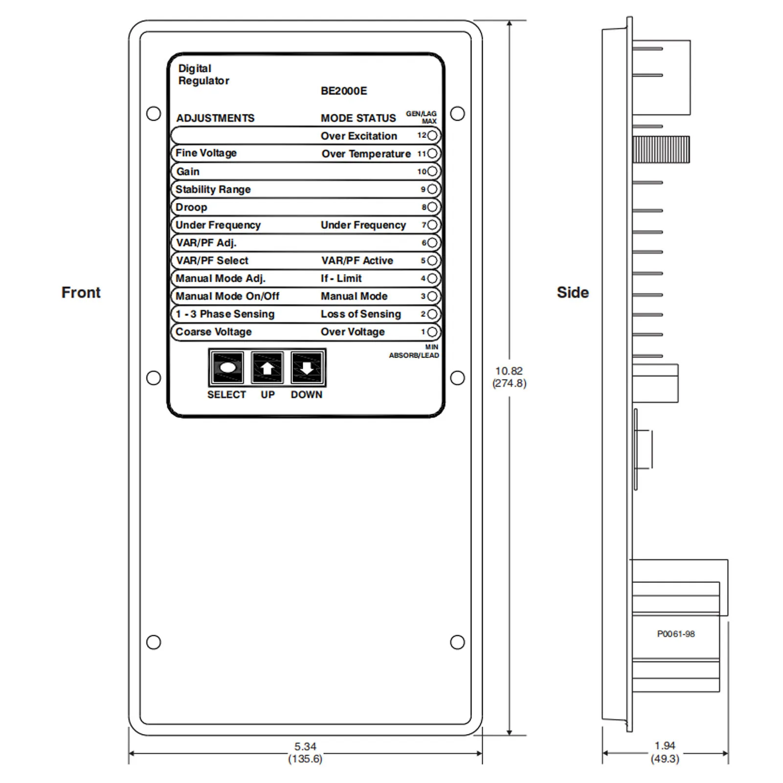 AVR BE2000E 전압 조정기 자동 디지털 컨트롤러 AVR BE2000E 발전기 액세서리 AC 120-600V 발전기 액세서리