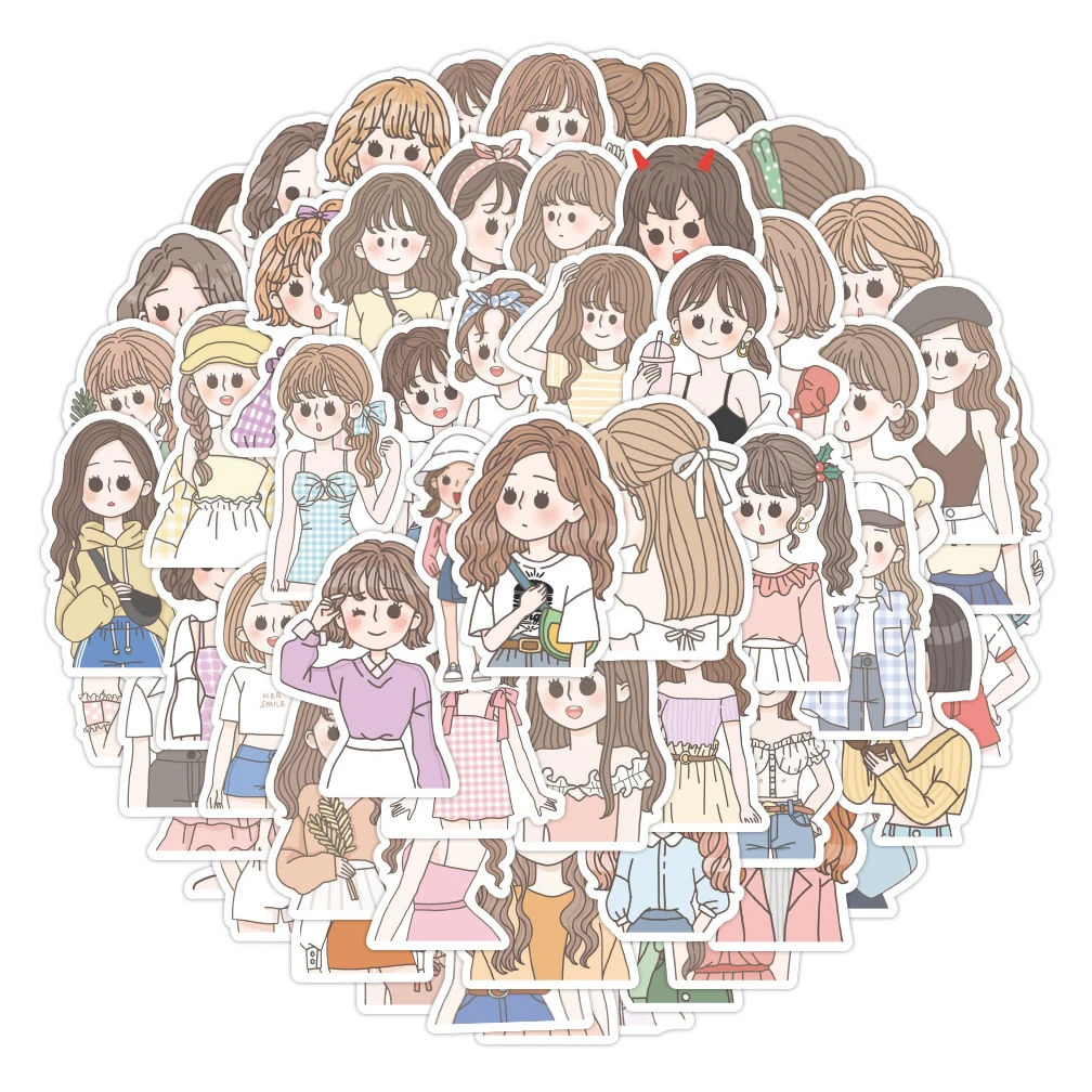 

60PCS Cute Fashion Characters Dress Girls Decorative Stickers For Scrapbooking Label Notebook Decal BulingBulingStickers Store
