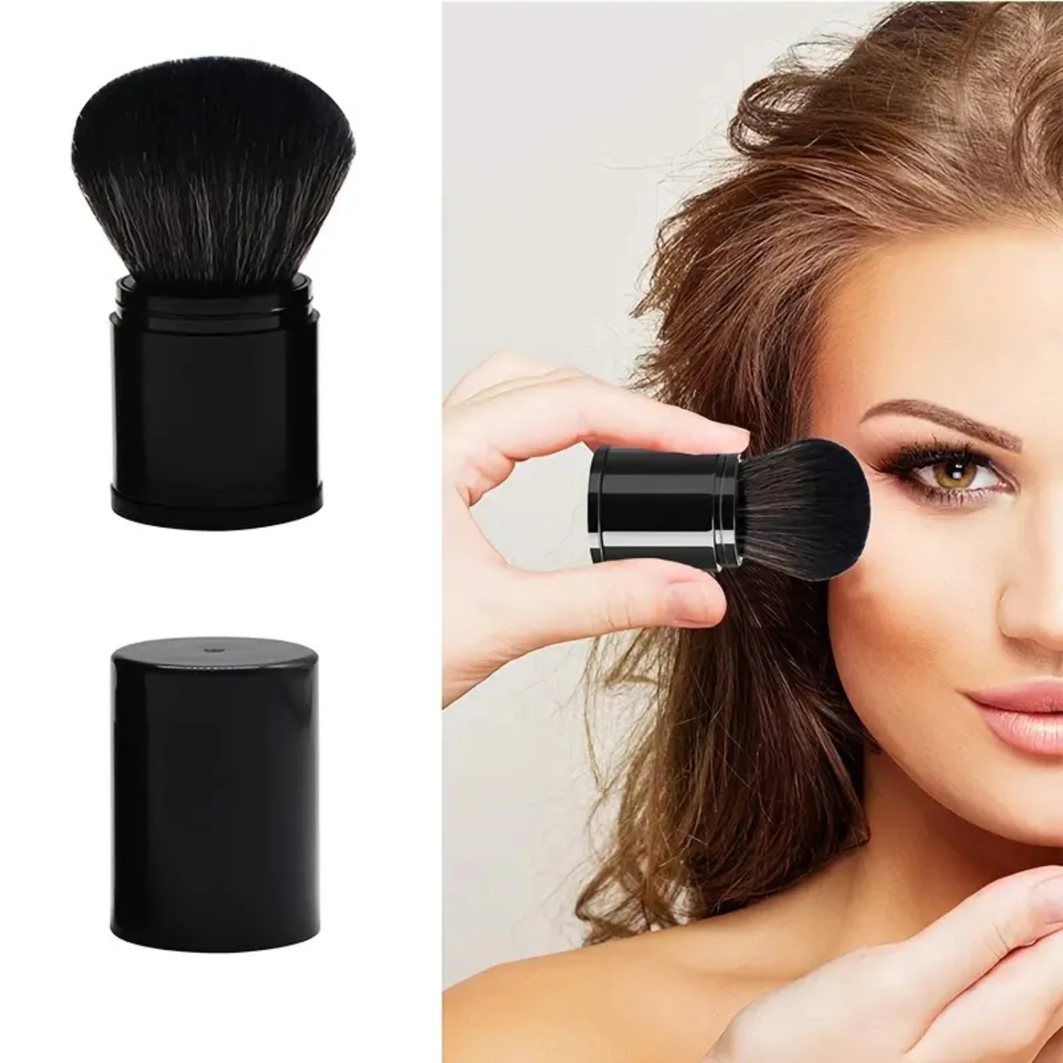 Pincéis de maquiagem kabuki retráteis, pincel de viagem para blush, pó portátil, capa, blush, bronzer, polimento, iluminador impecável