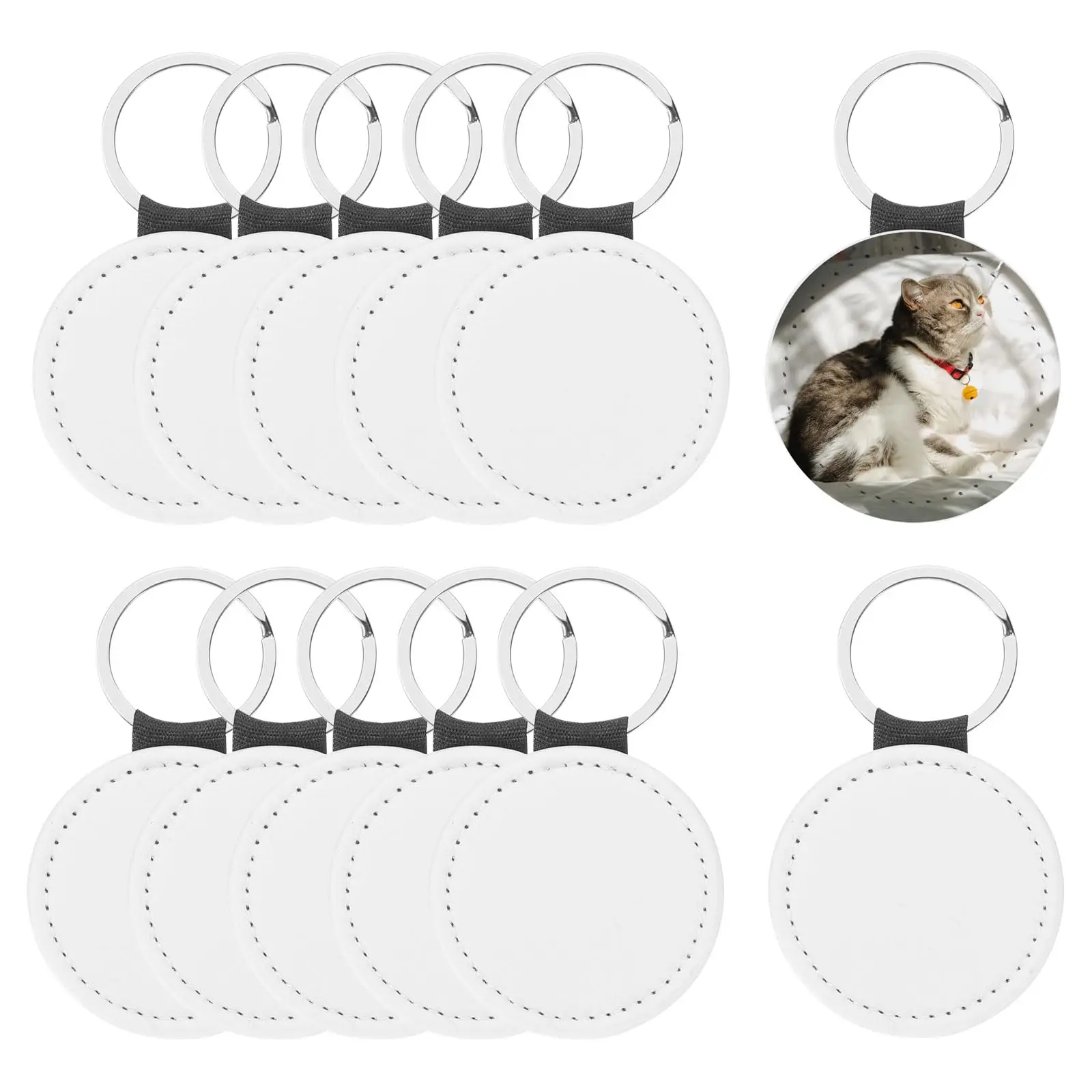 5/10pcs Sublimation Keychains Blank Round PU Leather Heat Transfer Keyring for Pendant Ornament Making