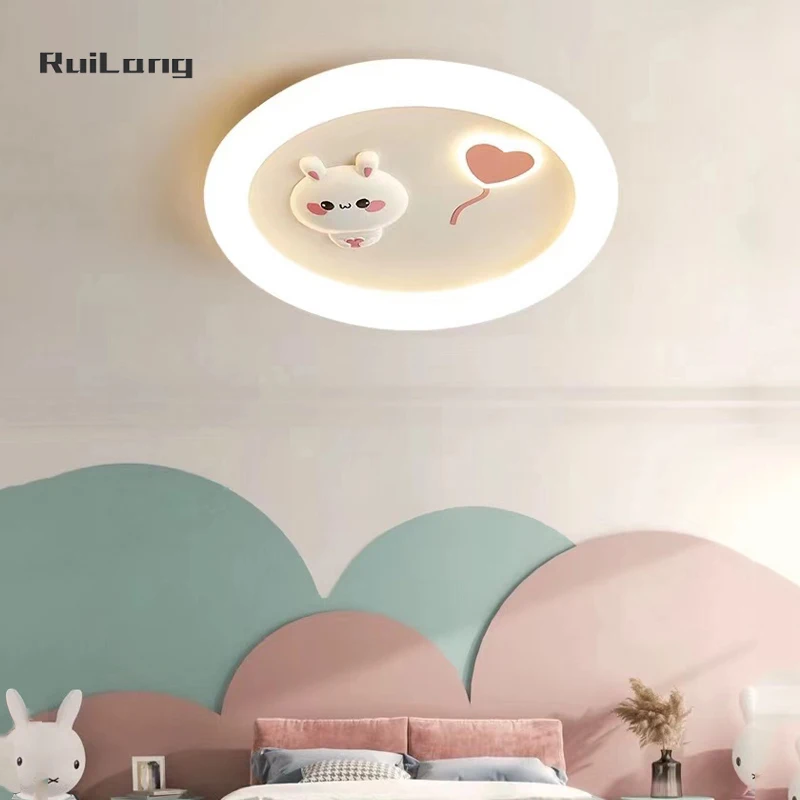 

Kawaii White Rabbit Ceiling Light For Kids Room Boys Baby Girls Bedroom Study Cartoon Round Heart Bunny Lamp Ceiling Chandelier