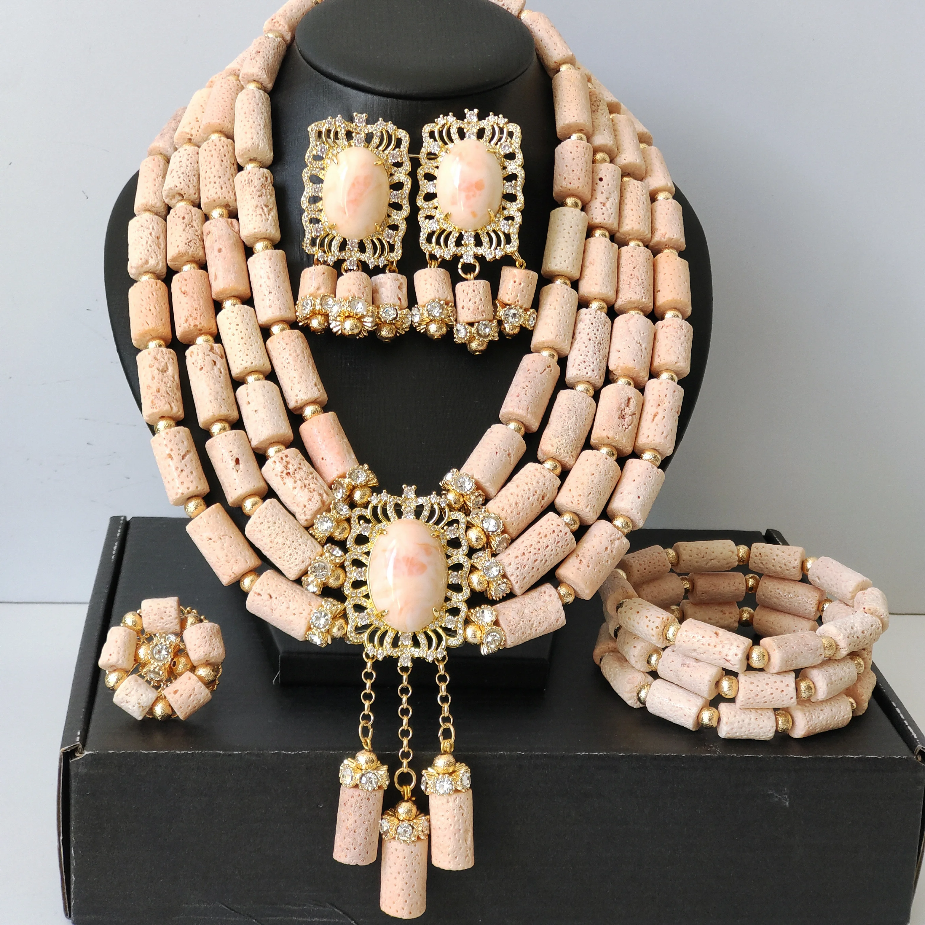 

Pink Original Coral Bead Jewelry Set Nigerian Wedding