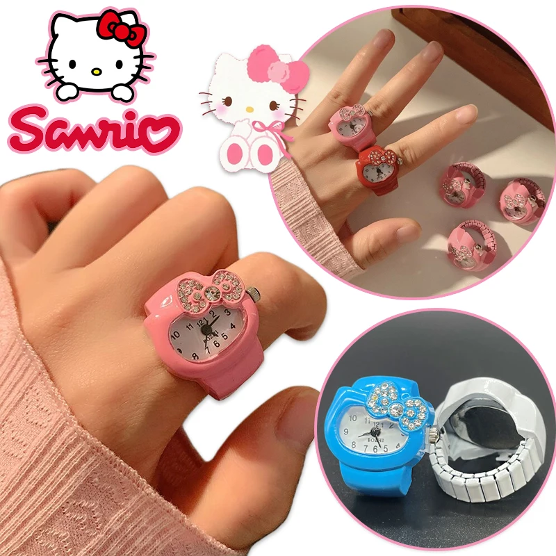 Sanrio Hello Kitty Finger Watch Cute Girl Quartz Watch Ring Hip Hop Accessories Fashion Jewelry Watch Ring Jewelry Children Gift