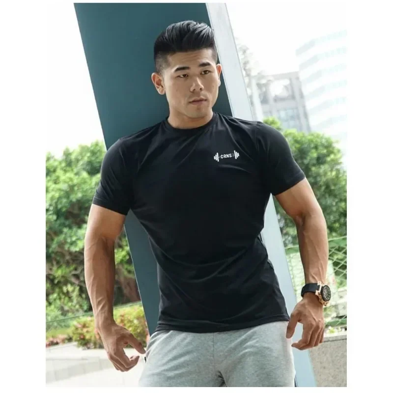 Men's Summer Gym Fitness Clothing Sports Skinny Tee Cotton Short Sleeve T-shirt Running Training Sweatshirt Bodybuilding Tights image 5