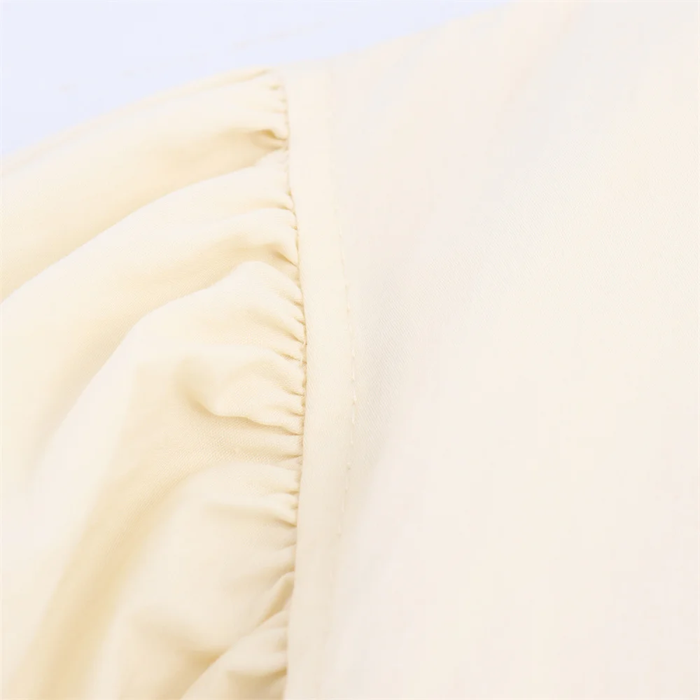 خريف جديد الملابس النسائية مزاجه سليم صالح جولة الخامس الرقبة فقاعة الأكمام القوس حزام قميص نمط الشق اللباس #5