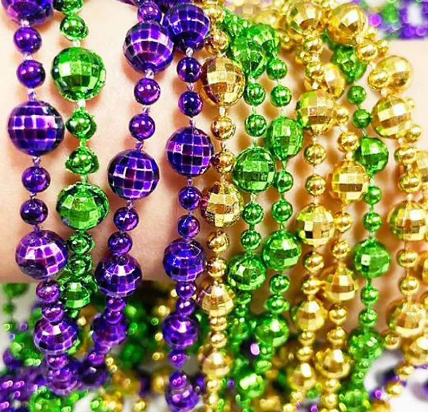 

300pcs Mardi Gras Beads Necklaces Metallic Gold Green Purple Beaded Necklace Christmas Party Accessories Holiday Throw Favors