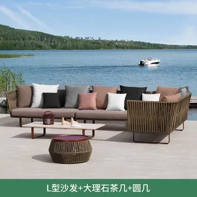 Nordic outdoor sofa courtyard sun proof waterproof terrace outdoor combination rattan chair rattan furniture garden balcony swin