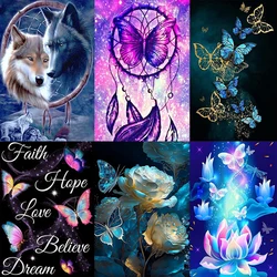 New DIY 5D Diamond Painting Wolf Animal Lighthouse Landscape Butterfly Flower Plant Full Round Mosaic Embroidery Art Rhinestone