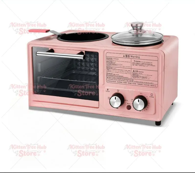 Multi Function Breakfast Maker Machine with Toast Oven Coffee Pot Frying Pan Cup Timer Mini Oven 3 in 1 Electric Breakfast Maker