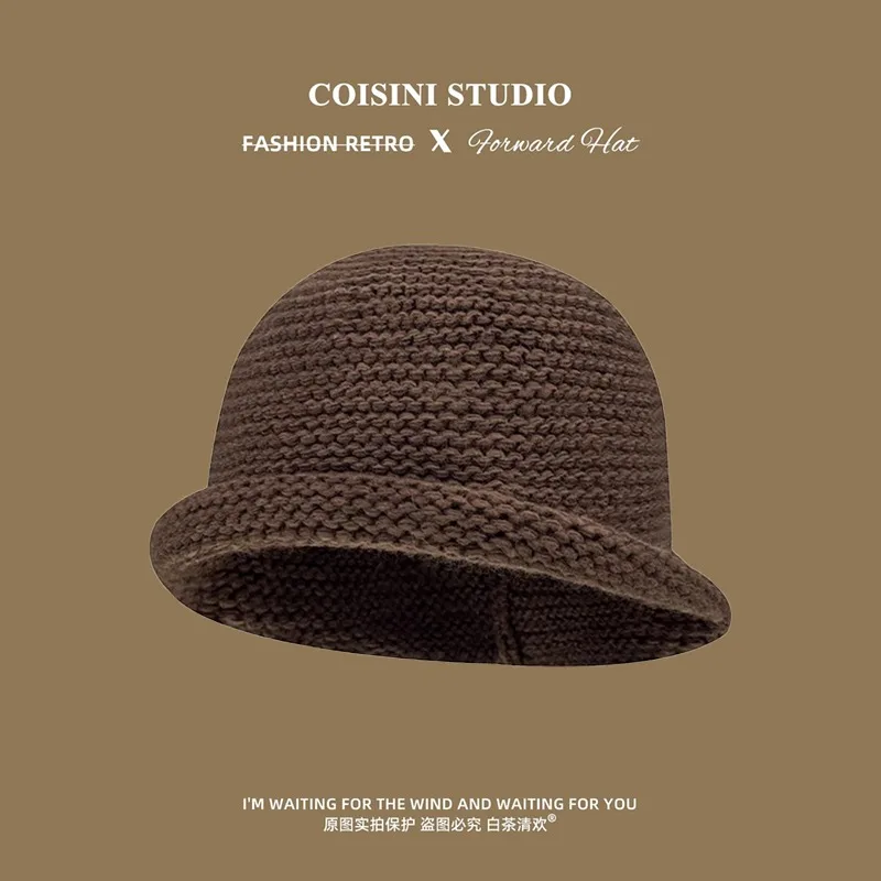 الكورية بسيطة بلون محبوك دلو القبعات للنساء الخريف الشتاء السفر الدافئة تنوعا تظهر الوجه قبعة حوض أدبية صغيرة