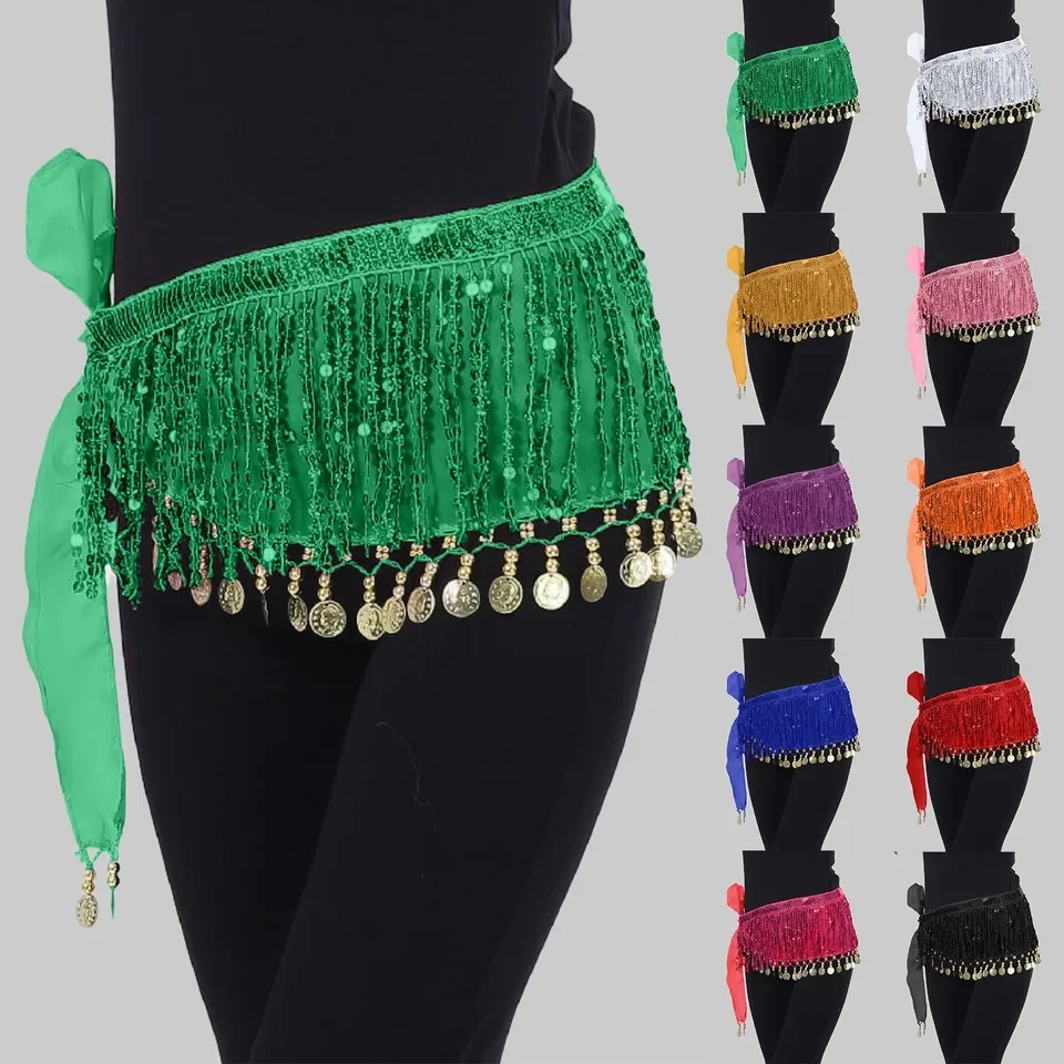 Women Belly Dance Scarf Skirt Sweet Belly Dance Carnival Performance Bling Sequins Skirts Female Lace Up Strap Waist Skirts