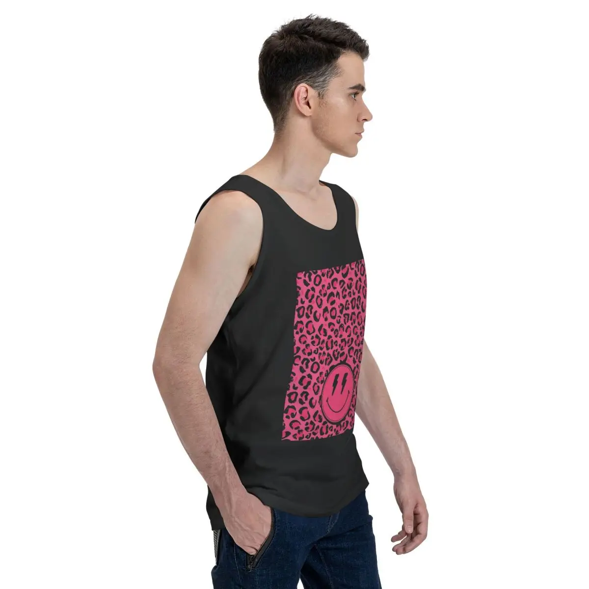 Preppy School Supplies Aesthetic Leopard Print 100% Cotton Men's Sweatshirt Vest Sleeveless Clothing Tees Men Tank Tops T-shirt