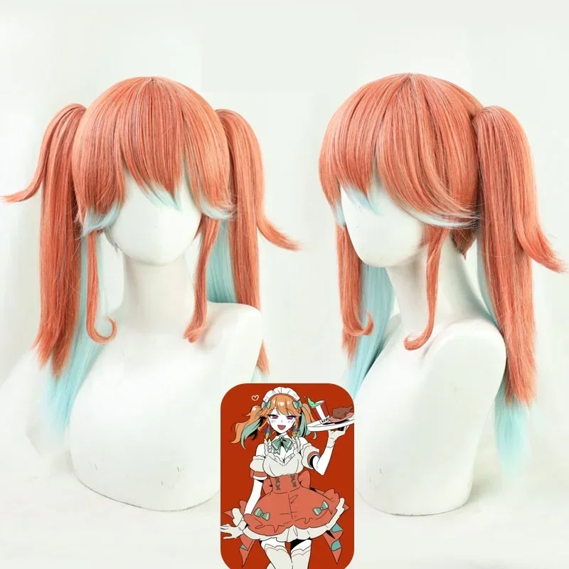 VTuber Takanashi Kiara Cosplay Wig with Ears Hololive AT Kusotori Girls Orange Mixed Green Hair Lolita for Halloween Costume