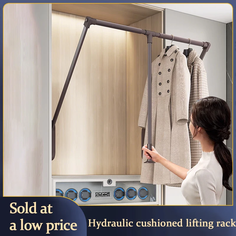 Dual Cushioned Telescopic Pull Down Lift Clothes Rod Space Saving Wardrobe Storage Hardware