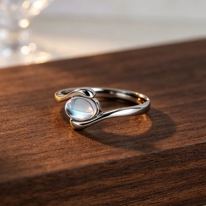 GANPUP Luxus-Mondstein Verstellbare Fingerringe für Damen, Modischer Silberfarbener Ring, Schmuckgeschenk für Partys – Detail 2
