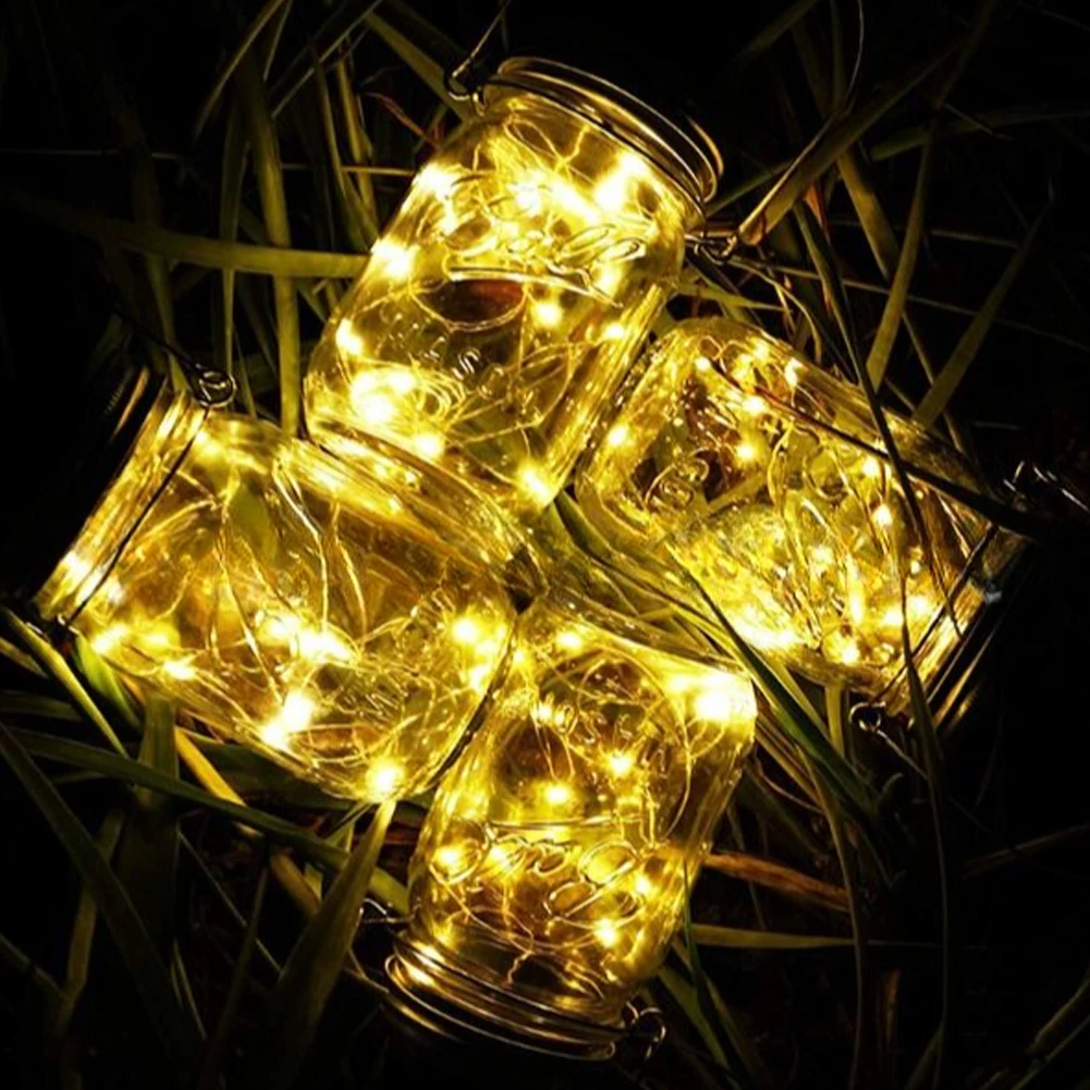 Solar Garden Mason LED String Lights, Lâmpada Jar de Vidro, Luz para Parede, Mesa, Cerca, Path Decor, 2m, 20 Lâmpadas, 2Pcs