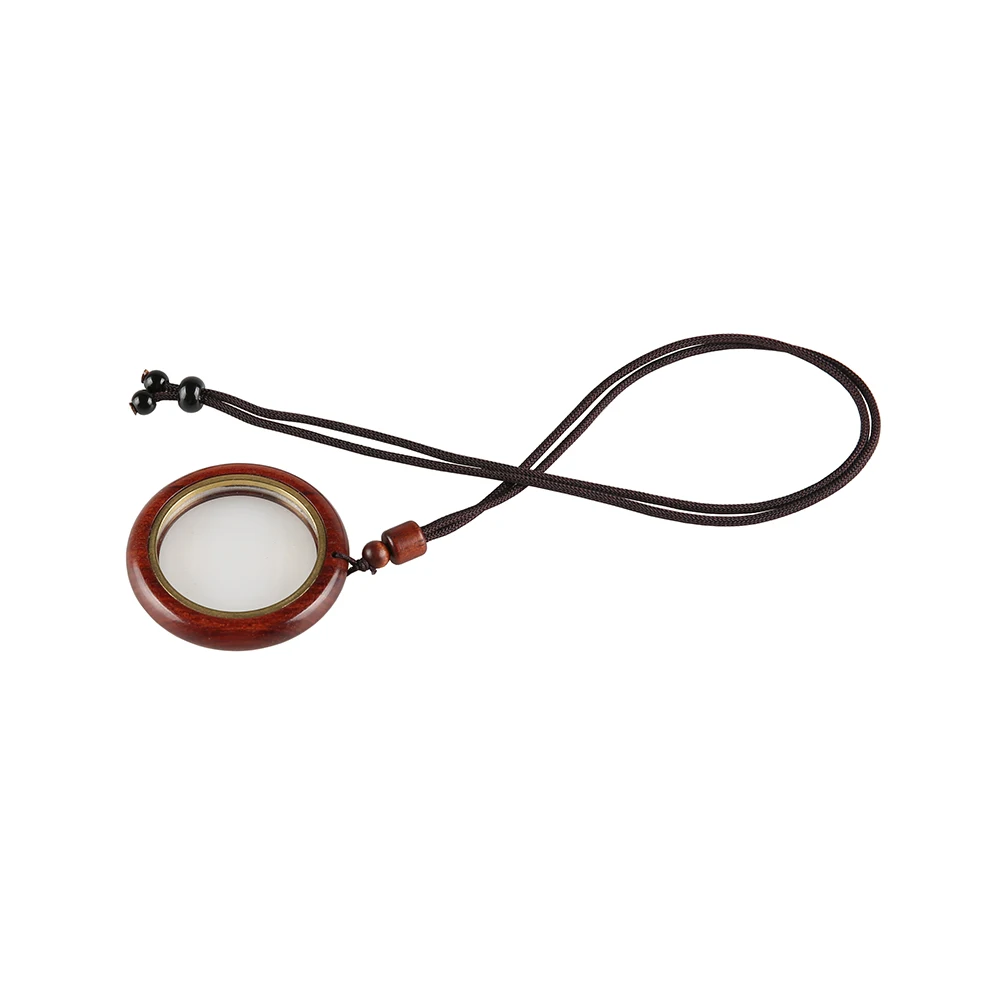 Nilerun Red Wood Keychain Car Hanging Ornament Pendant Necklace Round Ebony Solid Wood Portable Handheld Reading Glass Magnifier