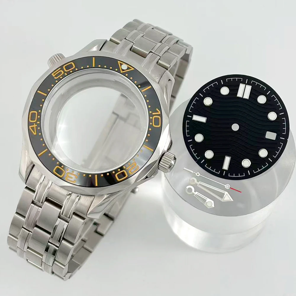 

Корпус мужских механических часов 42 мм, ремешок из нержавеющей стали, подходит для механизма NH35, циферблат 30,8 мм, светящиеся детали для сборки часов.