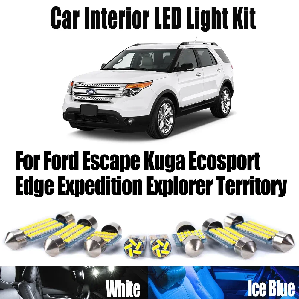 For Ford Escape Kuga Edge Ecosport Expedition Explorer Territory Car Accessories Canbus LED Interior Map Dome Light Bulbs Kit