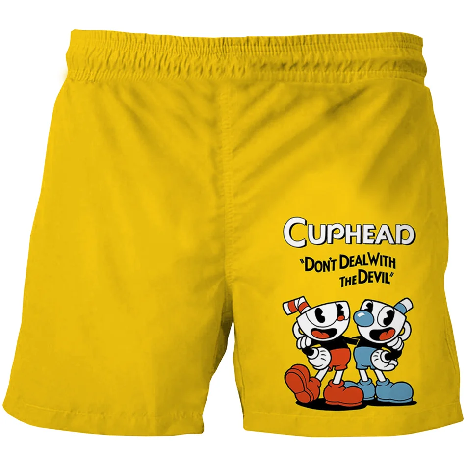 Cartoon Cuphead Print 4-14Y Boys Girl Shorts Summer Swim Surfriding Casual Trunks Beach For Kids Children Holidays Wear Clothing