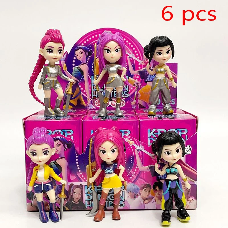 New 6Pcs/set Anime KPop Devil Hunter Doll Vinyl Toy Rumi Mira Zoi Character Vinyl Mask Blind Box Ornament Toys Birthday Gifts