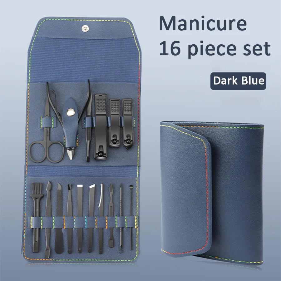 Ensemble de manucure et pédicure, coupe-ongles professionnel en acier inoxydable, outils avec étui de voyage, 16 pièces