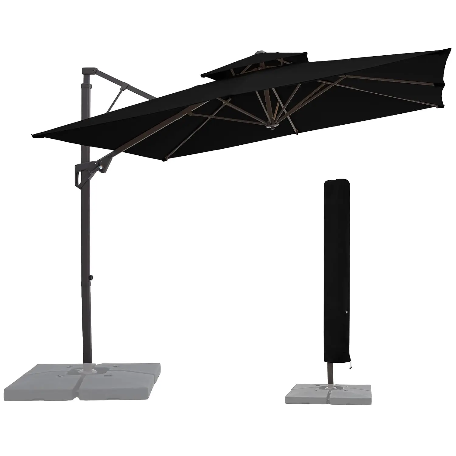 9x9 ft 2-Tier Cantilever Umbrella, Square Offset Outdoor Umbrella with Double Top Vent & 360 Rotation for Garden , Customized