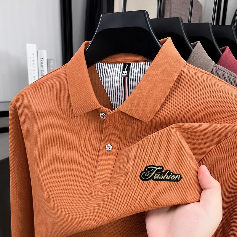 100%cotton spring autumn new fashion letter long sleeve polo busines casual skin friendly breath men first choice versatile top