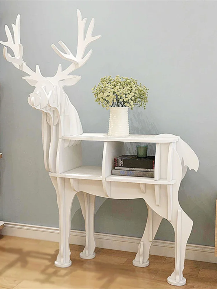 wooden Floor Decoration Elk deer Furniture Ornaments Children Bookshelf shelf Racks Window Prop Living Room Decor Shelves wood