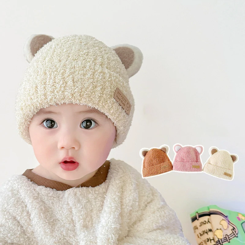 Baby Boy Beanie Protect Neck Bear Windproof Winter Child Cartoon Hat Knitted Warm Kids Girls Earflap Caps