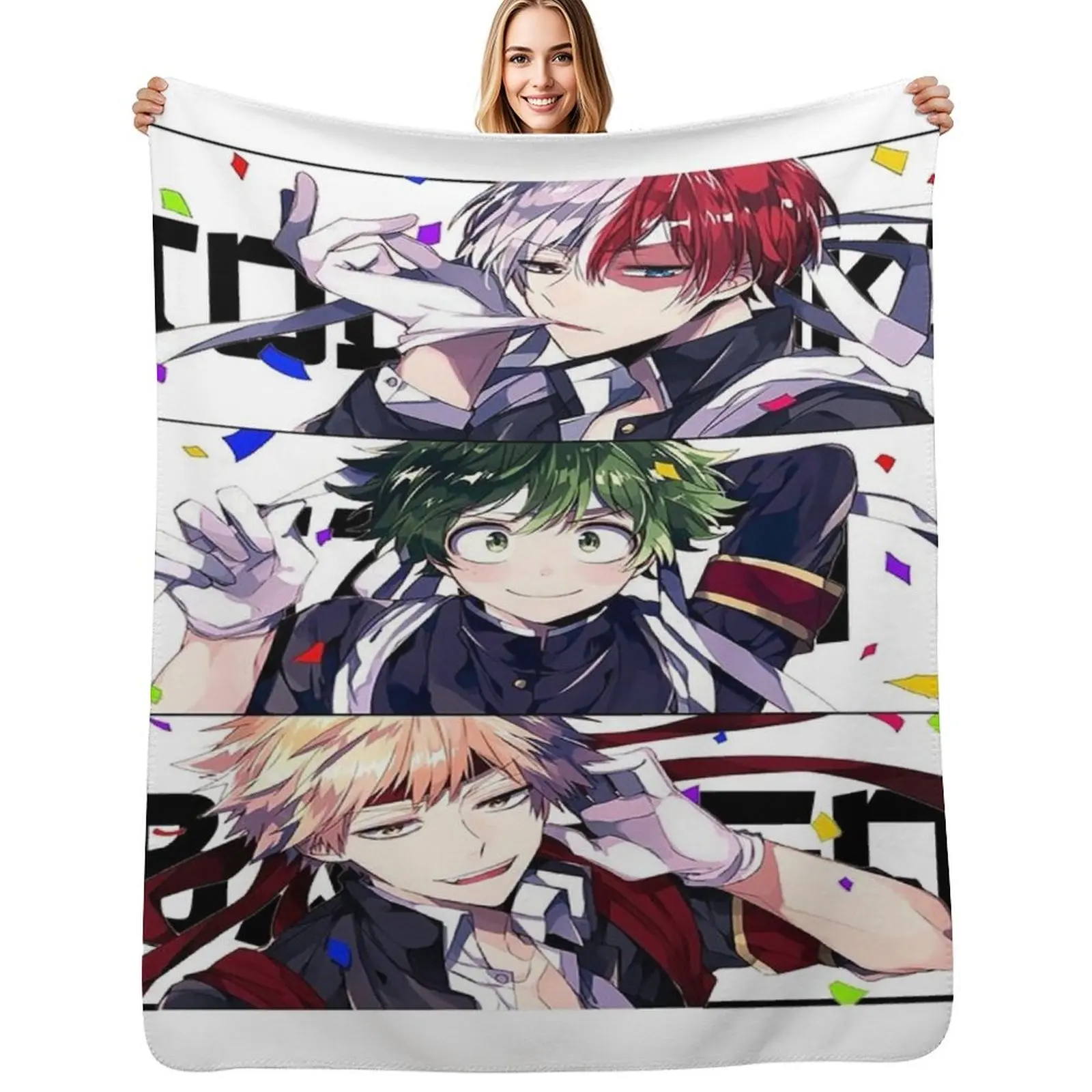 

heros deku todoroki bakugo Throw Blanket Stain Resistant Cozy Warm Blanket