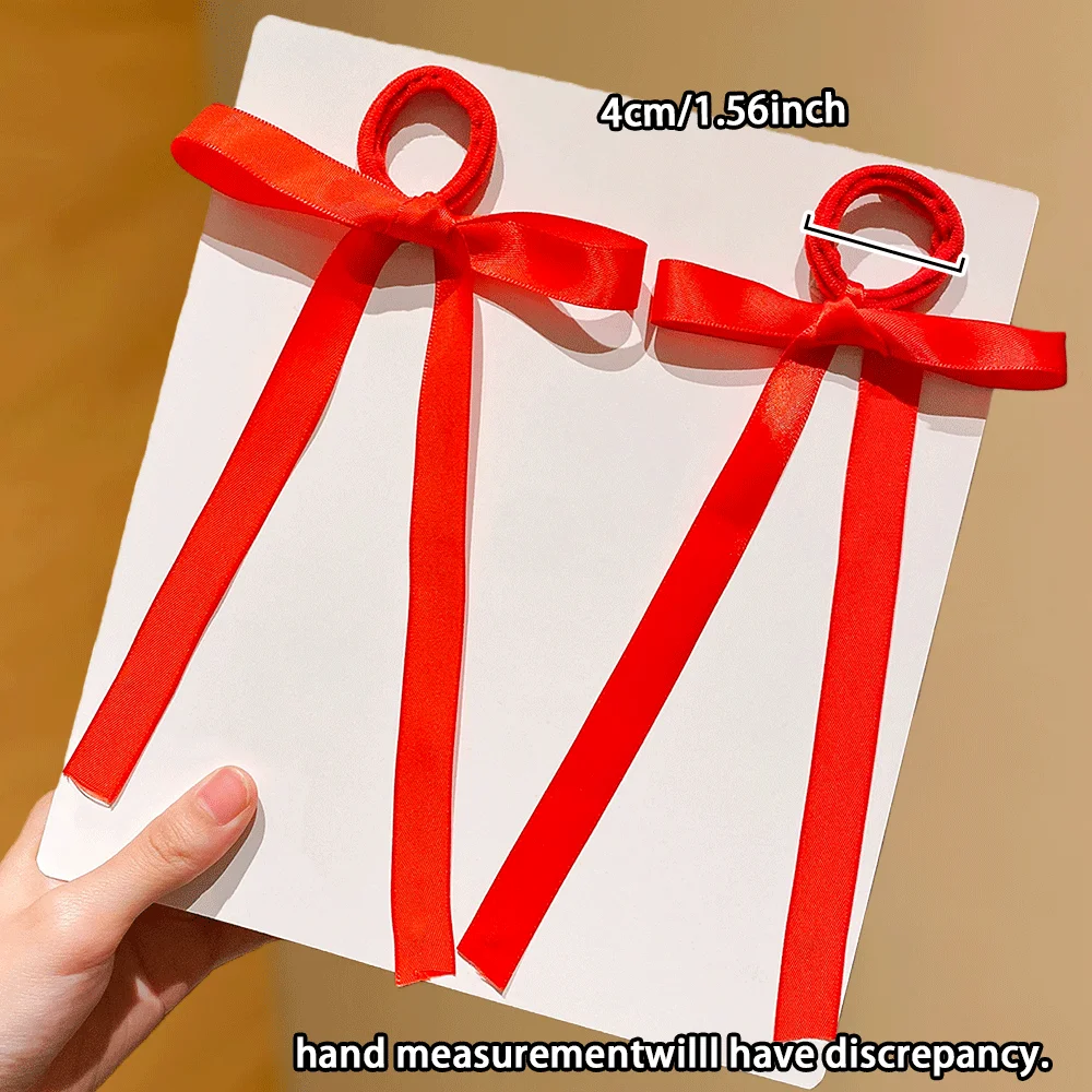 ربطات شعر بشريط على شكل فيونكة حمراء مكونة من قطعتين - إكسسوارات شعر بناتي، لطيفة جدًا للارتداء اليومي والهدايا، أربطة شعر مرنة #2