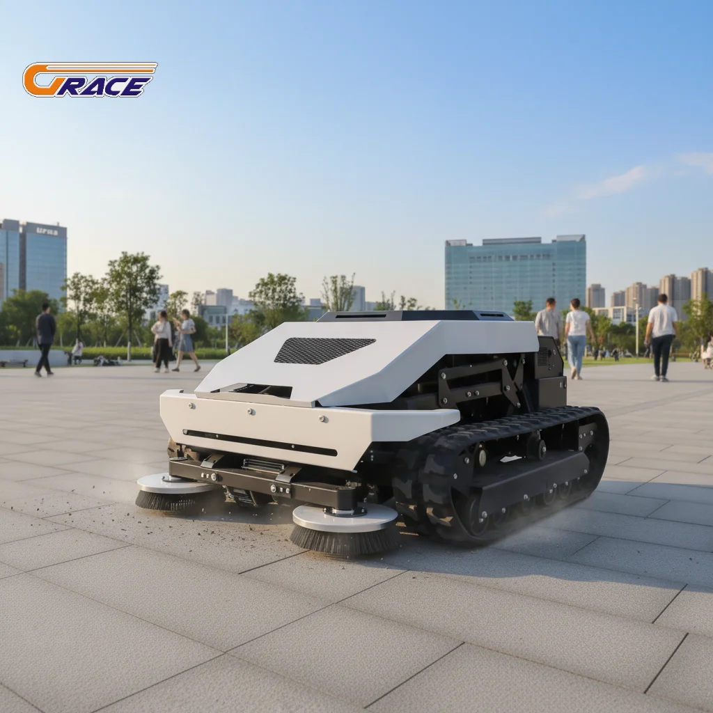 

GPS Positioning Crawler Lawn Mower Remote Control Cordless Adjustable Cutting Width Commercial Use