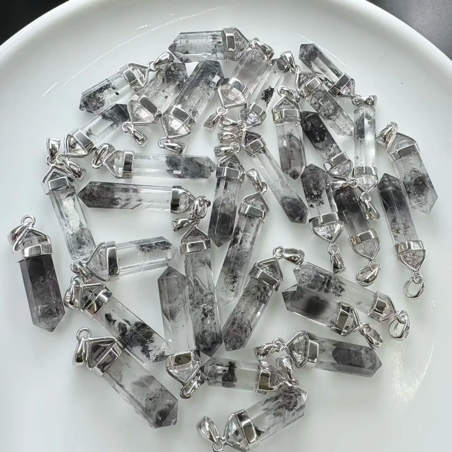 1 Pc Natural Black Herkimer Diamond Quartz Double Point Pendant 925 Sterling Silver Reiki Helaing Stone Jewelry Gift For Women